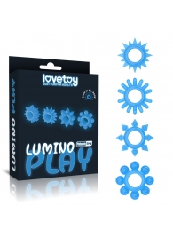 Набор из 4 голубых, светящихся в темноте эрекционных колец Lumino Play - Lovetoy - в Обнинске купить с доставкой