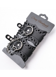 Ажурные наручники из черной кожи - Crazy Handmade - купить с доставкой в Обнинске