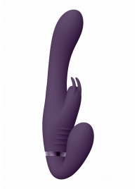 Фиолетовый безремневой вибрострапон Suki со стимулятором клитора - 22 см. - Shots Media BV - купить с доставкой в Обнинске