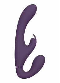 Фиолетовый безремневой вибрострапон Suki со стимулятором клитора - 22 см. - Shots Media BV - купить с доставкой в Обнинске
