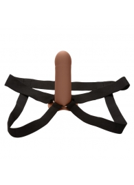 Коричневый фаллопротез из силикона Extension with Harness - 15,75 см. - California Exotic Novelties - купить с доставкой в Обнинске