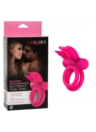 Розовое эрекционное виброкольцо Silicone Rechargeable Dual Butterfly Ring - California Exotic Novelties - в Обнинске купить с доставкой