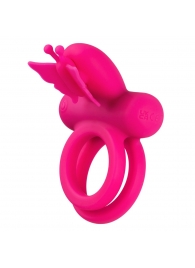 Розовое эрекционное виброкольцо Silicone Rechargeable Dual Butterfly Ring - California Exotic Novelties - в Обнинске купить с доставкой