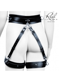 Черный кожаный пояс с гартерами - S-M - Notabu - купить с доставкой в Обнинске