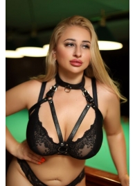 Черная кожаная сбруя с ошейником plus size из нежной кожи - БДСМ Арсенал - купить с доставкой в Обнинске