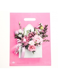 Розовый пакет с цветочным принтом и вырубной ручкой (40х31 см) - Сима-Ленд - купить с доставкой в Обнинске