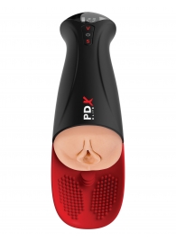 Телесный мастурбатор-вагина в черной колбе с вибрацией Fuck-O-Matic Pro XL - Pipedream - в Обнинске купить с доставкой