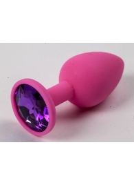 Розовая силиконовая анальная пробка с фиолетовым стразом - 7,1 см. - 4sexdreaM - купить с доставкой в Обнинске