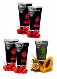Набор из 5 съедобных лубрикантов JUJU (клубника х 2, малина х 2, тропические фрукты) - JuJu - купить с доставкой в Обнинске