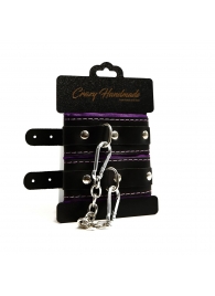 Черно-фиолетовые скругленные наручники с мягкой подкладкой - Crazy Handmade - купить с доставкой в Обнинске