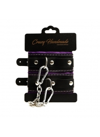 Черно-фиолетовые скругленные наручники с мягкой подкладкой - Crazy Handmade - купить с доставкой в Обнинске