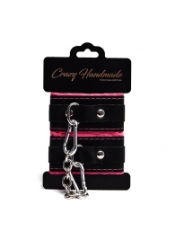 Черно-розовые скругленные наручники с мягкой подкладкой - Crazy Handmade - купить с доставкой в Обнинске