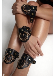 Черные кожаные оковы с резными узорами и клепками - Crazy Handmade - купить с доставкой в Обнинске