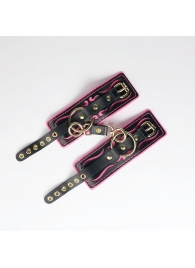 Черные кожаные наручники с розовой строчкой - Crazy Handmade - купить с доставкой в Обнинске