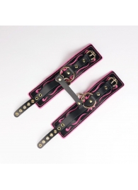 Черные кожаные оковы с розовой строчкой - Crazy Handmade - купить с доставкой в Обнинске