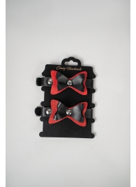 Черно-красные кожаные наручники с бантиками - Crazy Handmade - купить с доставкой в Обнинске