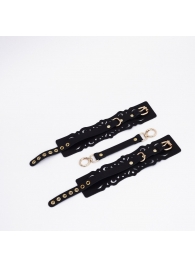 Черный кожаные оковы с узорами и золотистой фурнитурой - Crazy Handmade - купить с доставкой в Обнинске