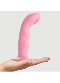 Розовая насадка-стимулятор Strap-On-Me Tapping Dildo Wave - Strap-on-me - купить с доставкой в Обнинске