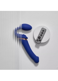 Синий безремневой страпон Multi Orgasm Bendable Strap-On size L с клиторальной стимуляцией - Strap-on-me - купить с доставкой в Обнинске