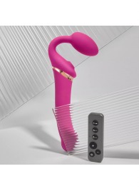 Ярко-розовый безремневой страпон Multi Orgasm Bendable Strap-On size L с клиторальной стимуляцией - Strap-on-me - купить с доставкой в Обнинске