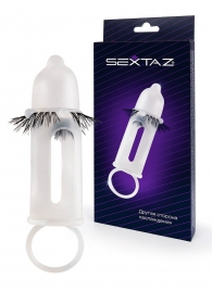 Эластичная насадка на пенис с подхватом мошонки и стимулирующими «ресничками» - Sextaz - в Обнинске купить с доставкой