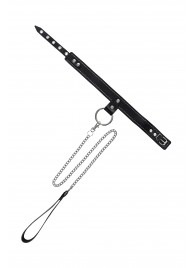 Черный узкий однослойный ошейник с серебристым поводком-цепочкой - Pecado - купить с доставкой в Обнинске