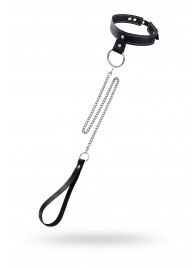 Черный узкий однослойный ошейник с серебристым поводком-цепочкой - Pecado - купить с доставкой в Обнинске