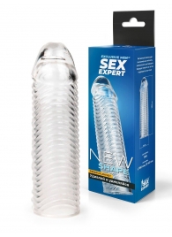 Прозрачная закрытая насадка на пенис с ребрышками - 16 см. - Sex Expert - в Обнинске купить с доставкой