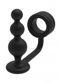 Черное эрекционное кольцо с анальной елочкой Cockring With Beaded Anal Plug - Dream Toys - в Обнинске купить с доставкой