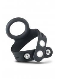 Черное эрекционное кольцо с подхватом мошонки на кнопках VS6 - Blush Novelties - в Обнинске купить с доставкой