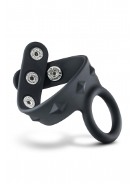 Черное эрекционное кольцо с подхватом мошонки на кнопках VS6 - Blush Novelties - в Обнинске купить с доставкой