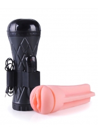 Телесный мастурбатор-вагина в черной колбе с вибрацией - Boys of Toys - в Обнинске купить с доставкой