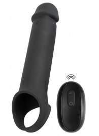 Черная вибронасадка для пениса с хомутом для мошонки и пультом ДУ Remote Controlled Penis Extension - Orion - в Обнинске купить с доставкой