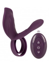 Фиолетовая насадка на член с клиторальным отростком и пультом ДУ RC Couple’s Vibrator 2 - Orion - в Обнинске купить с доставкой