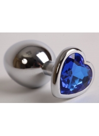 Серебристая анальная пробка с синим стразиком-сердечком - 8,2 см. - 4sexdreaM - купить с доставкой в Обнинске
