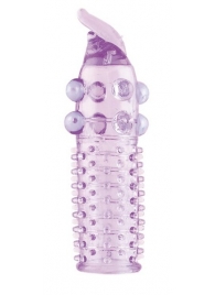 Гелевая фиолетовая насадка с шариками, шипами и усиком - 11 см. - Toyfa Basic - в Обнинске купить с доставкой