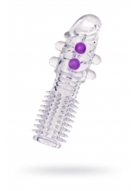 Гелевая прозрачная насадка с шариками и шипами - 14 см. - Toyfa Basic - в Обнинске купить с доставкой