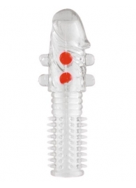 Гелевая прозрачная насадка с шариками и шипами - 14 см. - Toyfa Basic - в Обнинске купить с доставкой