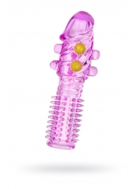 Гелевая фиолетовая насадка с шариками и шипами - 14 см. - Toyfa Basic - в Обнинске купить с доставкой
