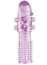 Гелевая фиолетовая насадка с шариками и шипами - 14 см. - Toyfa Basic - в Обнинске купить с доставкой