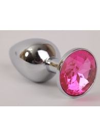 Серебряная металлическая анальная пробка с розовым стразиком - 9,5 см. - 4sexdreaM - купить с доставкой в Обнинске