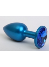 Синяя анальная пробка с синим стразом - 7,6 см. - 4sexdreaM - купить с доставкой в Обнинске