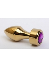 Золотистая анальная пробка с широким основанием и фиолетовым кристаллом - 7,8 см. - 4sexdreaM - купить с доставкой в Обнинске