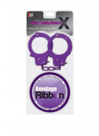 Набор для фиксации BONDX METAL CUFFS AND RIBBON: фиолетовые наручники из листового материала и липкая лента - Dream Toys - купить с доставкой в Обнинске