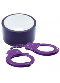 Набор для фиксации BONDX METAL CUFFS AND RIBBON: фиолетовые наручники из листового материала и липкая лента - Dream Toys - купить с доставкой в Обнинске