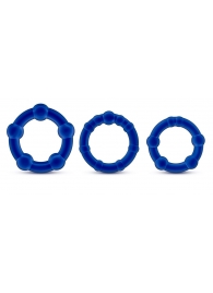 Набор из 3 синих эрекционных колец Stay Hard Beaded Cockrings - Blush Novelties - в Обнинске купить с доставкой