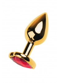 Золотистая анальная пробка с кристаллом-сердцем - 7,5 см. - ToyFa - купить с доставкой в Обнинске