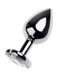 Серебристая анальная пробка с прозрачным кристаллом-сердцем - 8 см. - ToyFa - купить с доставкой в Обнинске