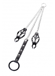 Черно-серебристые зажимы для сосков с кольцом для пениса TOYFA Metal - ToyFa - купить с доставкой в Обнинске