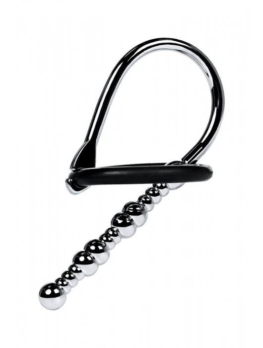 Серебристый уретральный плаг-бусины TOYFA Metal с мягким фиксириющим кольцом - ToyFa - купить с доставкой в Обнинске